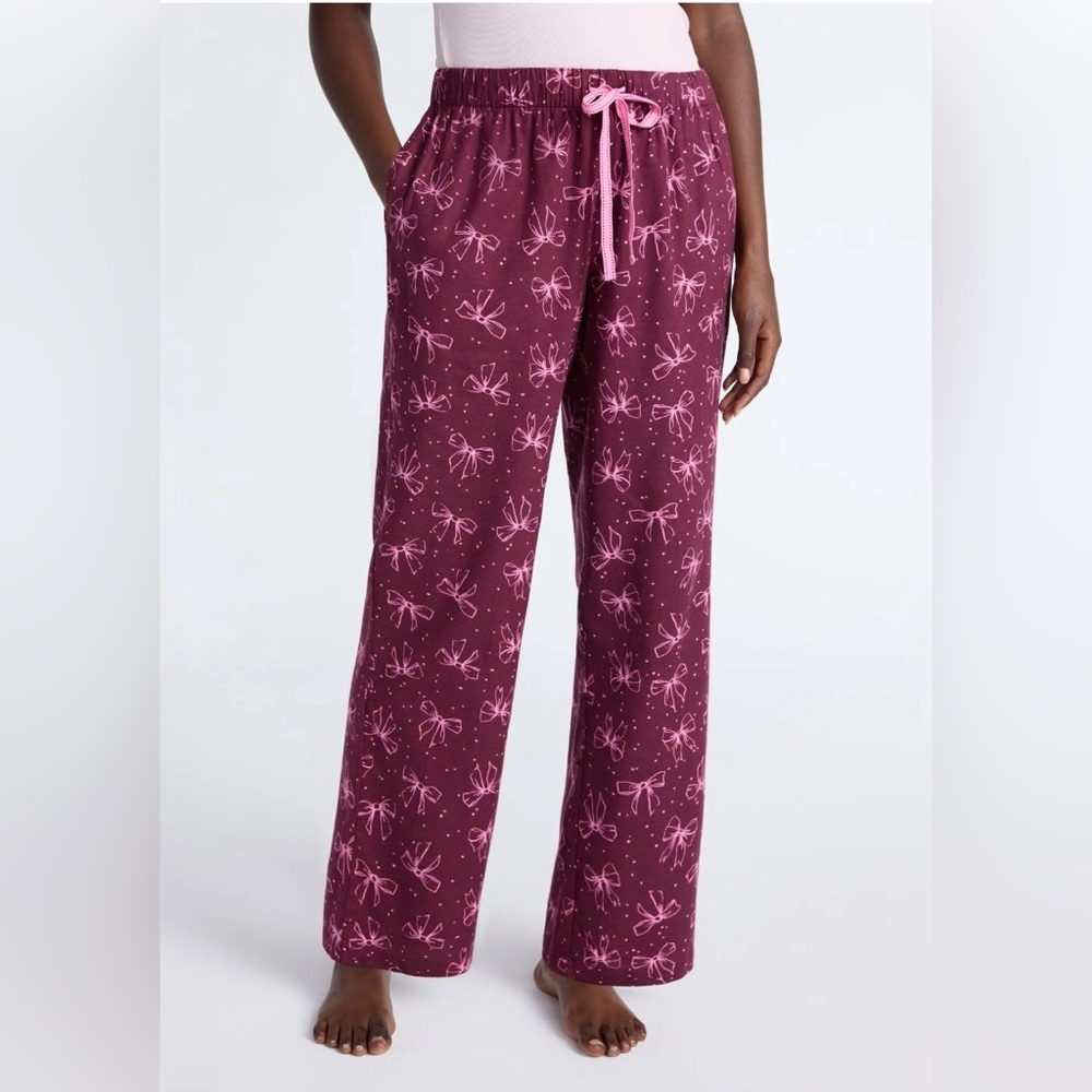 Joyspun Dark Cherry Print Pull On Flannel Sleep Lounge Pants